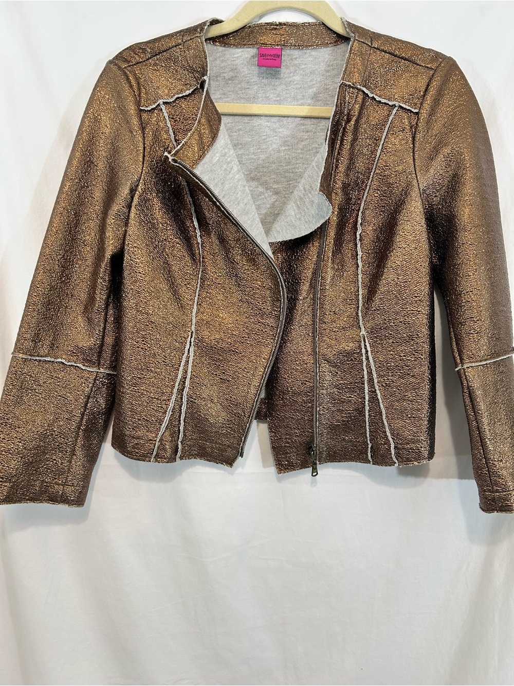 Save The Queen Metallic Bronze Moto Jacket Made in Italy Size S